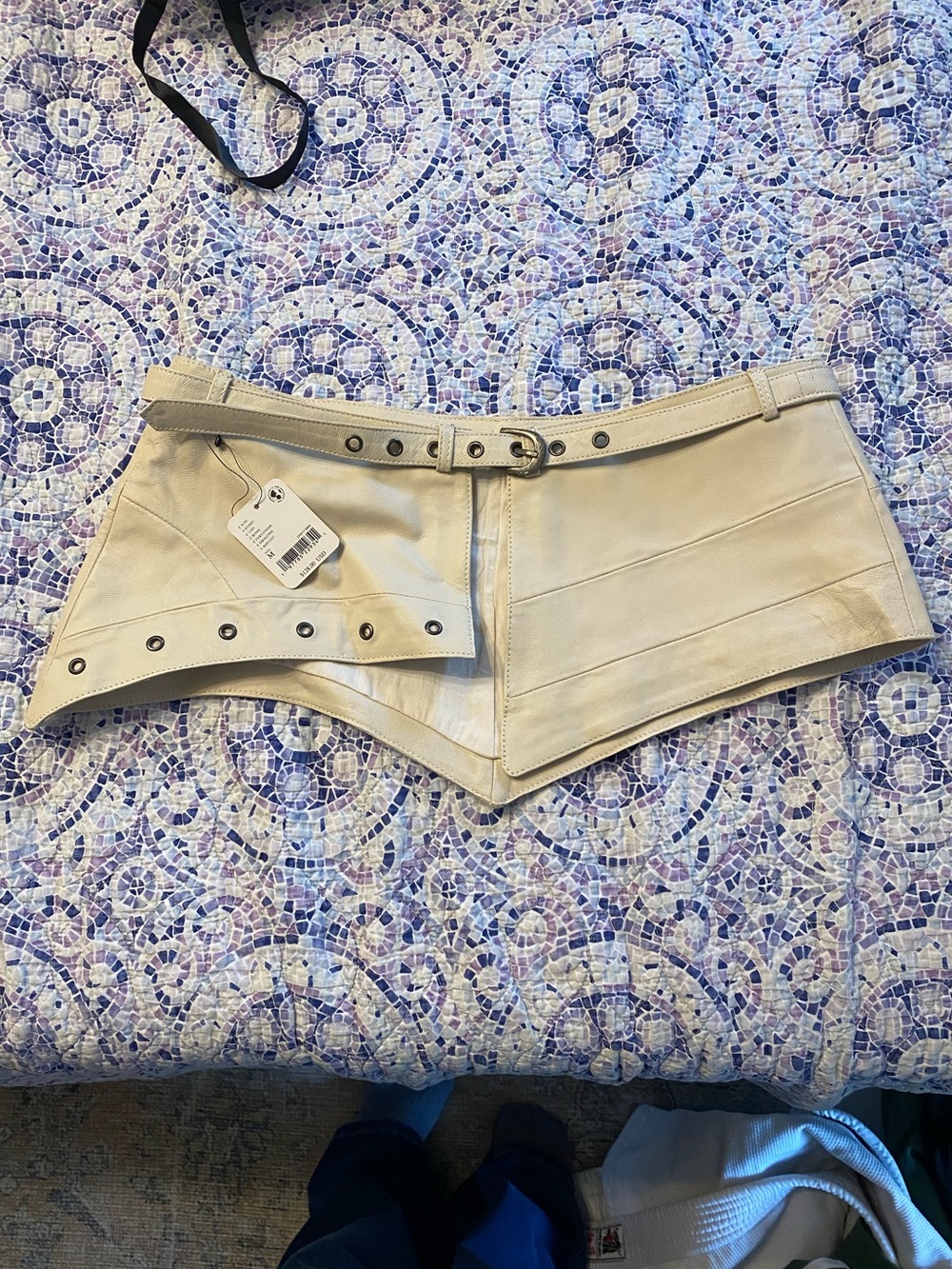 Free People Ivory Leather Peplum Belt